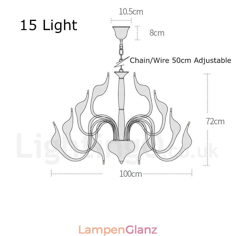 15-flammiger, moderner Kronleuchter aus galvanisiertem Metall in Schwarz