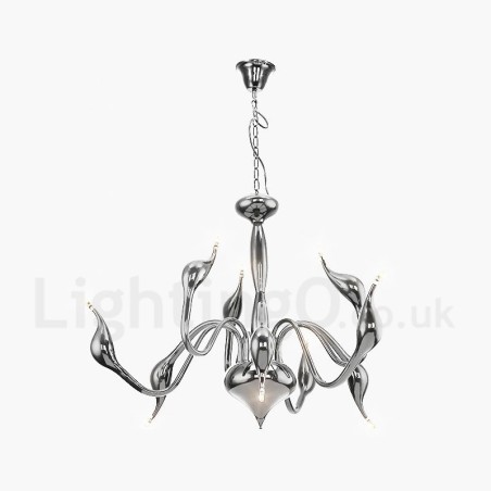 9-flammiger moderner Kronleuchter aus galvanisiertem Metall in Chrom und Gold 9-flammiger moderner Kronleuchter aus galvanisiertem Metall in Chrom und Gold