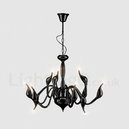 12-flammige moderne Pendelleuchte aus schwarzem Metall im Schwanenstil 12-flammige moderne Pendelleuchte aus schwarzem Metall im Schwanenstil