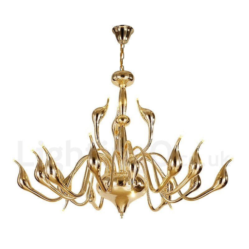 18 Lichter Edelstahl Post Modern Swan Kronleuchter Licht G4 Gold Fertig
