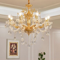 Luxuriöser Kronleuchter mit 6 und 8 Lichtern, goldfarbener Kristallkerzenleuchter