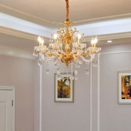 Luxuriöser Kronleuchter mit 6 und 8 Lichtern, goldfarbener Kristallkerzenleuchter