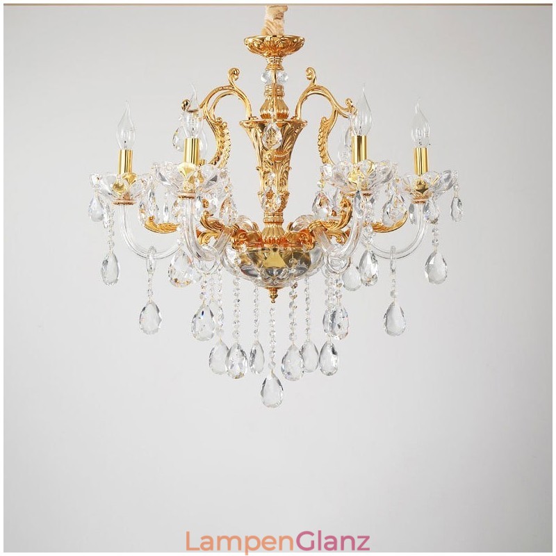 Luxuriöser Kronleuchter mit 6 und 8 Lichtern, goldfarbener Kristallkerzenleuchter