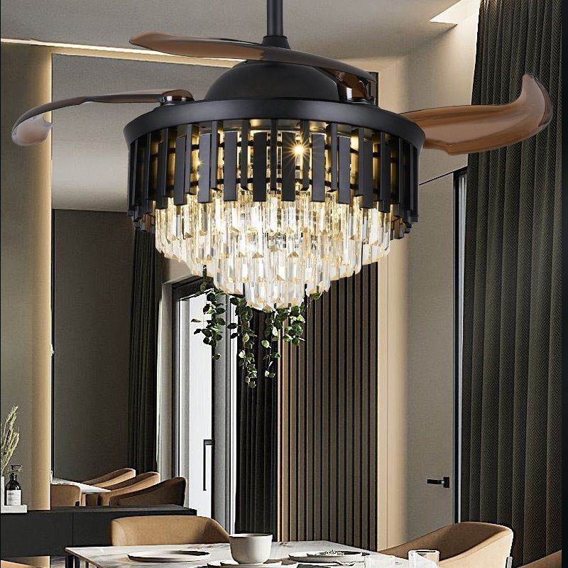 Einziehbarer Deckenventilator mit Licht und Kristall-Deckenventilator