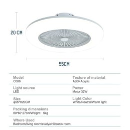 Deckenventilator, dreifarbig, Dimmfunktion mit Fernbedienung, 3 Geschwindigkeiten