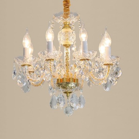 Europäischer klarer Kristall-Kronleuchter, Glas-Lampenkörper, 8 Lichter, Goldkörper-Deckenleuchte Europäischer klarer Kristall-Kronleuchter, Glas-Lampenkörper, 8 Lichter, Goldkörper-Deckenleuchte