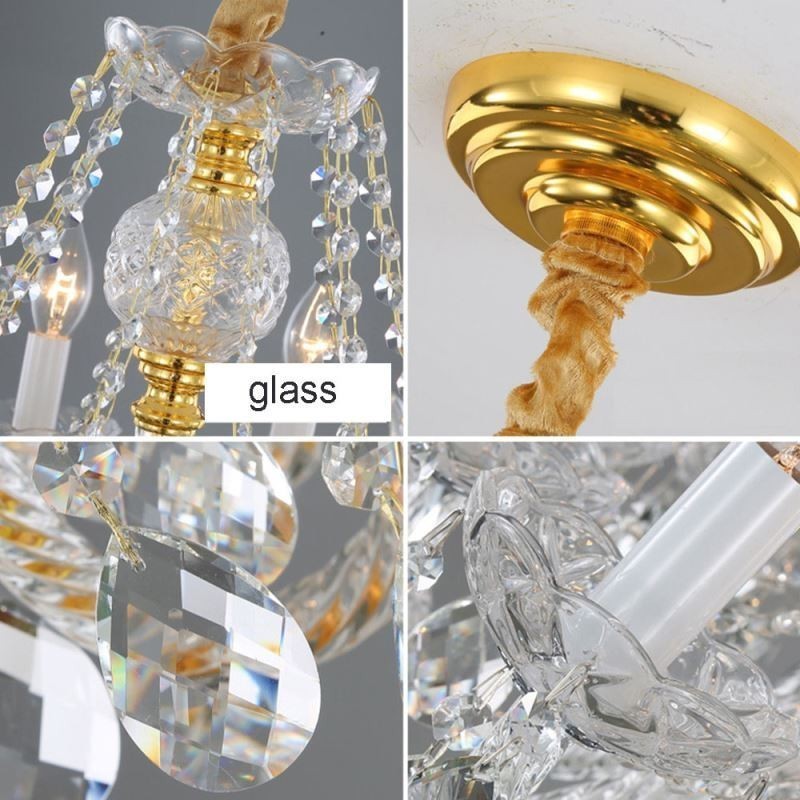 Europäischer klarer Kristall-Kronleuchter, Glas-Lampenkörper, 8 Lichter, Goldkörper-Deckenleuchte