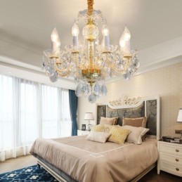 Europäischer klarer Kristall-Kronleuchter, Glas-Lampenkörper, 8 Lichter, Goldkörper-Deckenleuchte