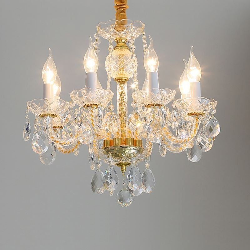 Europäischer klarer Kristall-Kronleuchter, Glas-Lampenkörper, 8 Lichter, Goldkörper-Deckenleuchte