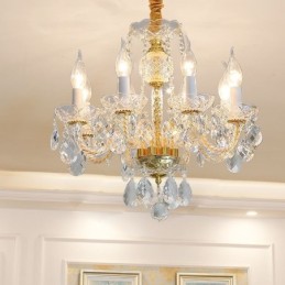 Europäischer klarer Kristall-Kronleuchter, Glas-Lampenkörper, 8 Lichter, Goldkörper-Deckenleuchte