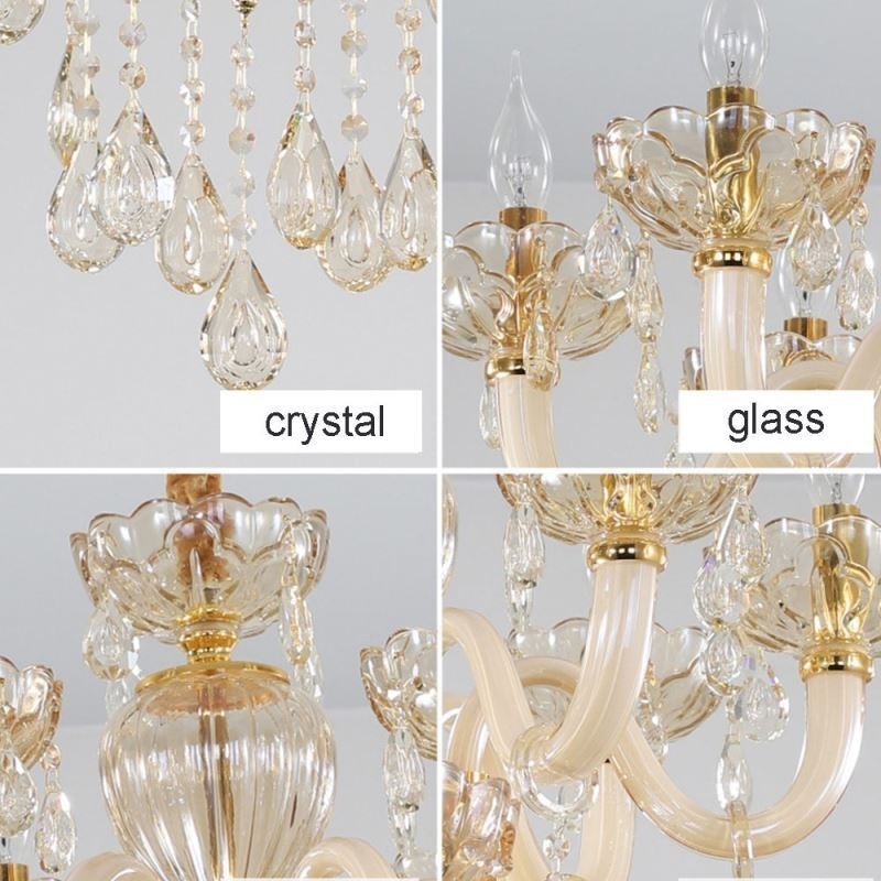 Eleganter Kristall-Kronleuchter, europäische Cognac-Farbe, Deckenleuchte, Glaskörper, doppellagig, 12 + 6 Lichter