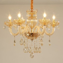 Wunderschöner Kristall-Kronleuchter, europäische Cognac-Farbe, Deckenleuchte, Glaskörper, 8 Lichter
