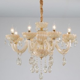Auffälliger Kristall-Kronleuchter, europäische Cognac-Farbe, Deckenleuchte, Glaskörper, 8 Lichter
