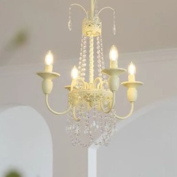 Nordischer Kristall-Kronleuchter, cremefarbene Deckenleuchte