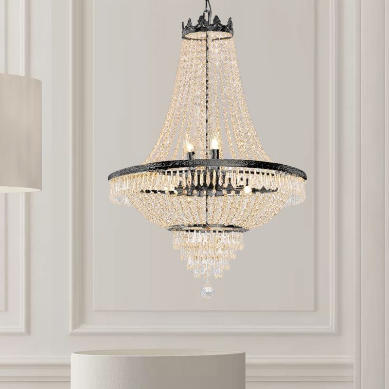 Klassischer Kristall-Kronleuchter, schwarz, Empire-Stil, Pendelleuchte, 9 Lichter