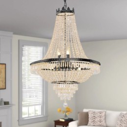 Klassischer Kristall-Kronleuchter, schwarz, Empire-Stil, Pendelleuchte, 9 Lichter