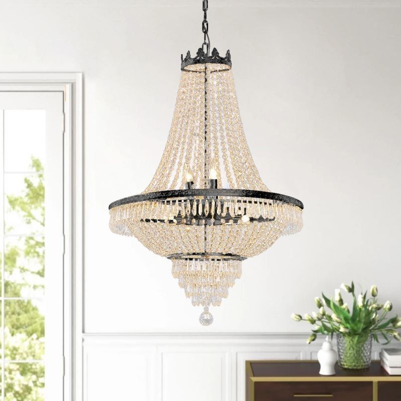 Klassischer Kristall-Kronleuchter, schwarz, Empire-Stil, Pendelleuchte, 9 Lichter