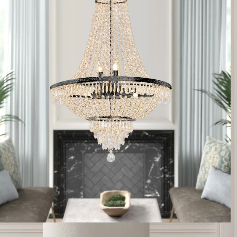 Klassischer Kristall-Kronleuchter, schwarz, Empire-Stil, Pendelleuchte, 9 Lichter