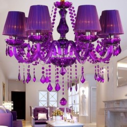 Eleganter Kristall-Kronleuchter im europäischen Stil, violette Pendelleuchte