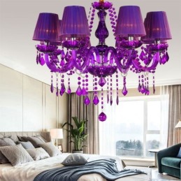 Eleganter Kristall-Kronleuchter im europäischen Stil, violette Pendelleuchte
