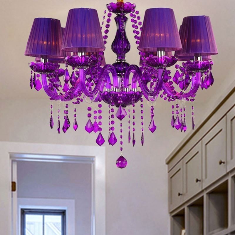 Eleganter Kristall-Kronleuchter im europäischen Stil, violette Pendelleuchte