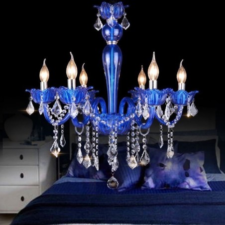 Kristall-Kronleuchter im europäischen Stil, blaue Pendelleuchte aus Kristallglas Kristall-Kronleuchter im europäischen Stil, blaue Pendelleuchte aus Kristallglas
