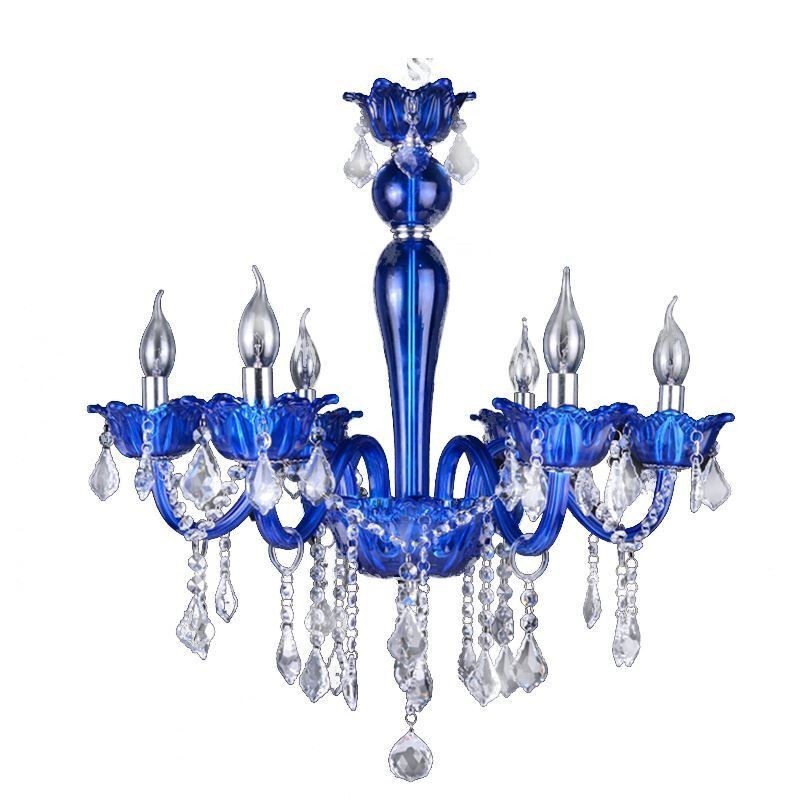 Kristall-Kronleuchter im europäischen Stil, blaue Pendelleuchte aus Kristallglas