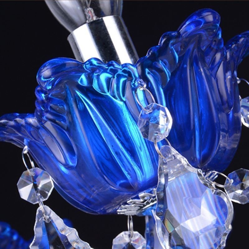 Kristall-Kronleuchter im europäischen Stil, blaue Pendelleuchte aus Kristallglas