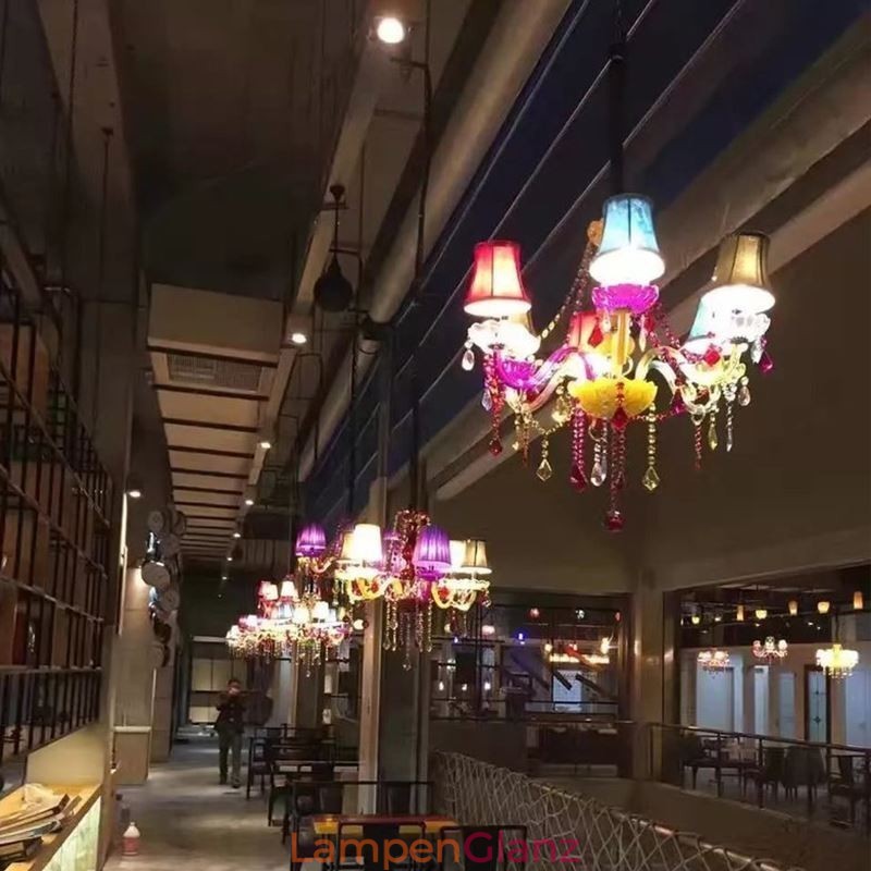 Großer bunter Kristall-Kronleuchter, europäische Pendelleuchte