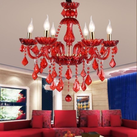 Europäischer eleganter Kristall-Kronleuchter, rote Pendelleuchte Europäischer eleganter Kristall-Kronleuchter, rote Pendelleuchte