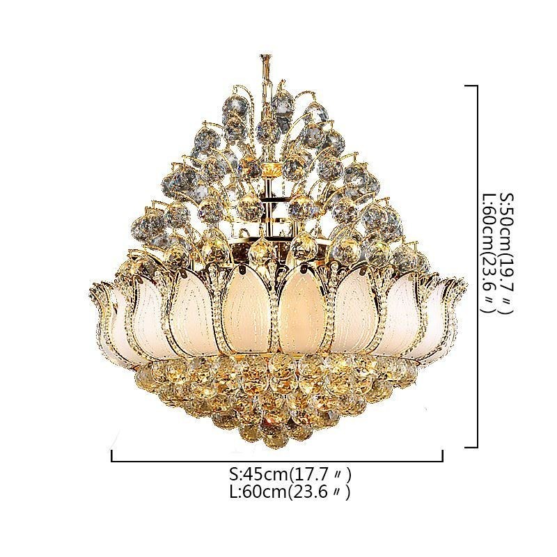 Zeitgenössischer Kristall-Empire-Kronleuchter in Goldfarbe, Pendelleuchte Lotus