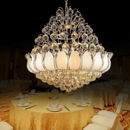 Zeitgenössischer Kristall-Empire-Kronleuchter in Goldfarbe, Pendelleuchte Lotus