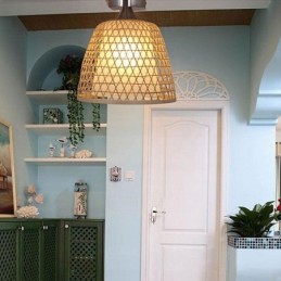 Bambus Semi Flush Mount Kreative Runde Deckenleuchte Vestibül Beleuchtung