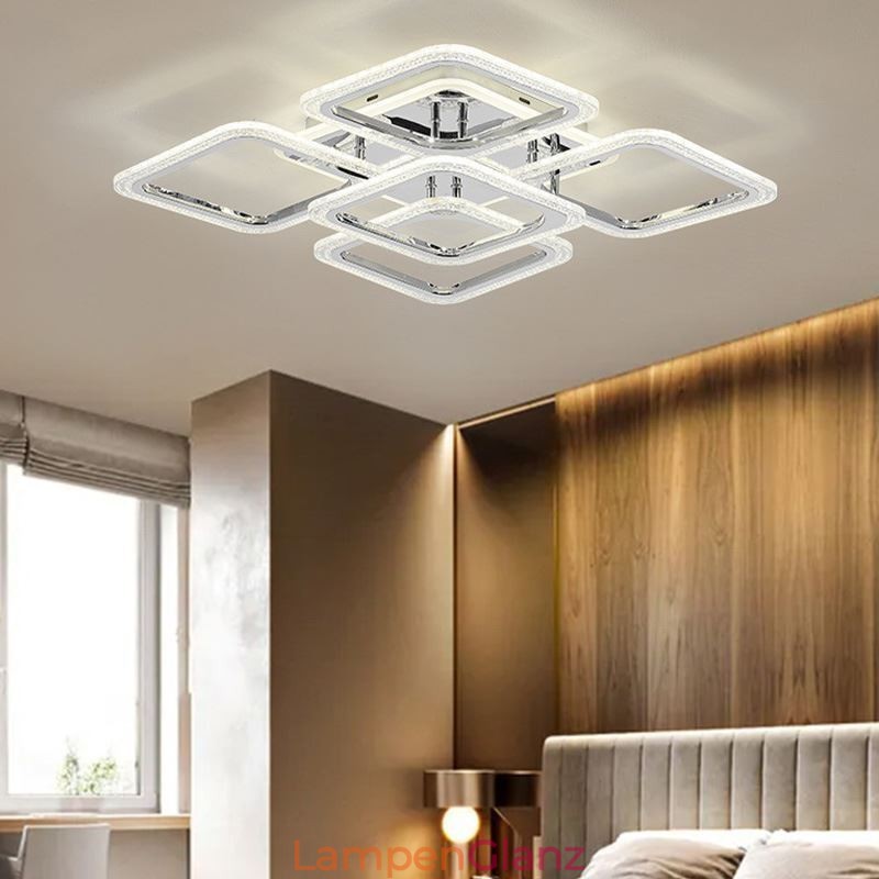 Deckenleuchte aus Acryl, quadratisch, 5 Lichter, Chrom