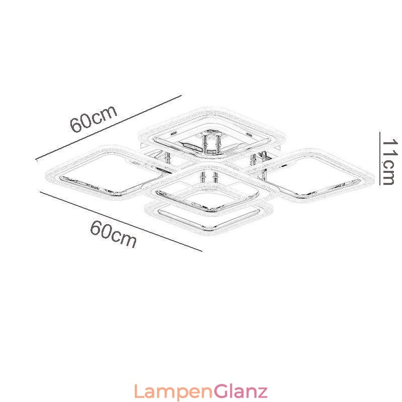 Deckenleuchte aus Acryl, quadratisch, 5 Lichter, Chrom
