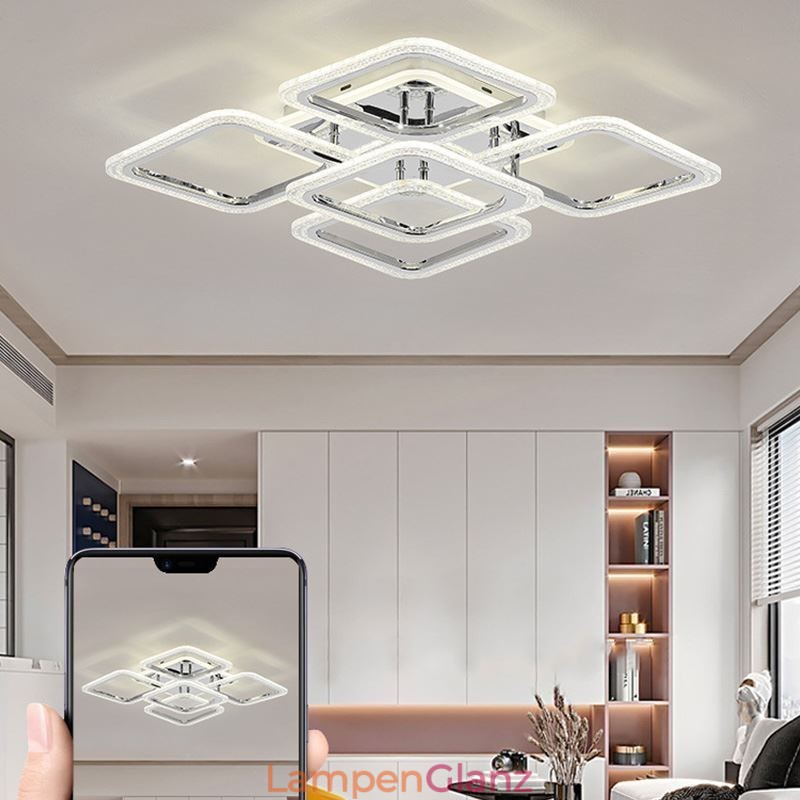 Deckenleuchte aus Acryl, quadratisch, 5 Lichter, Chrom