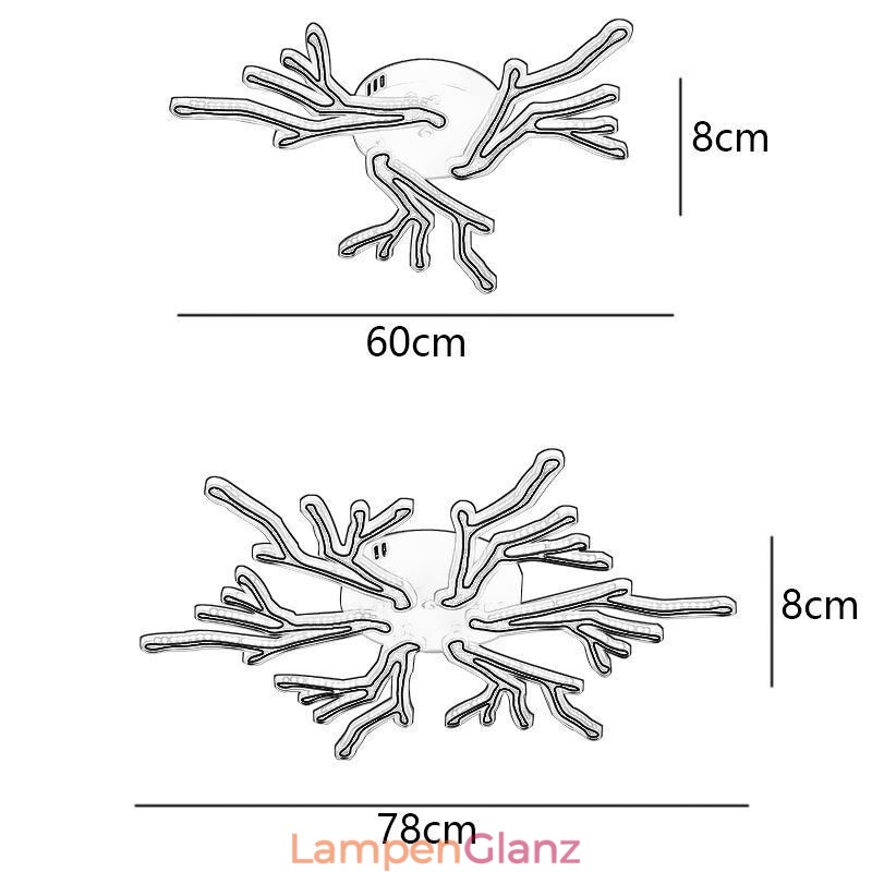 Deckenleuchte mit Acrylzweigen zur flächenbündigen Montage