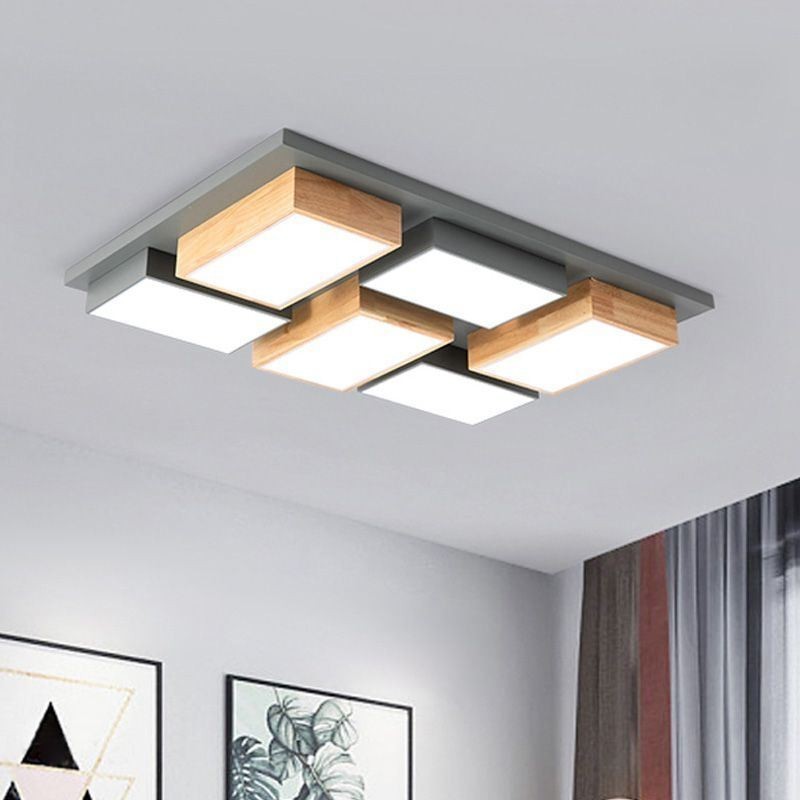Moderne Acryl Deckenleuchte Geometrische Holz Deckenleuchte