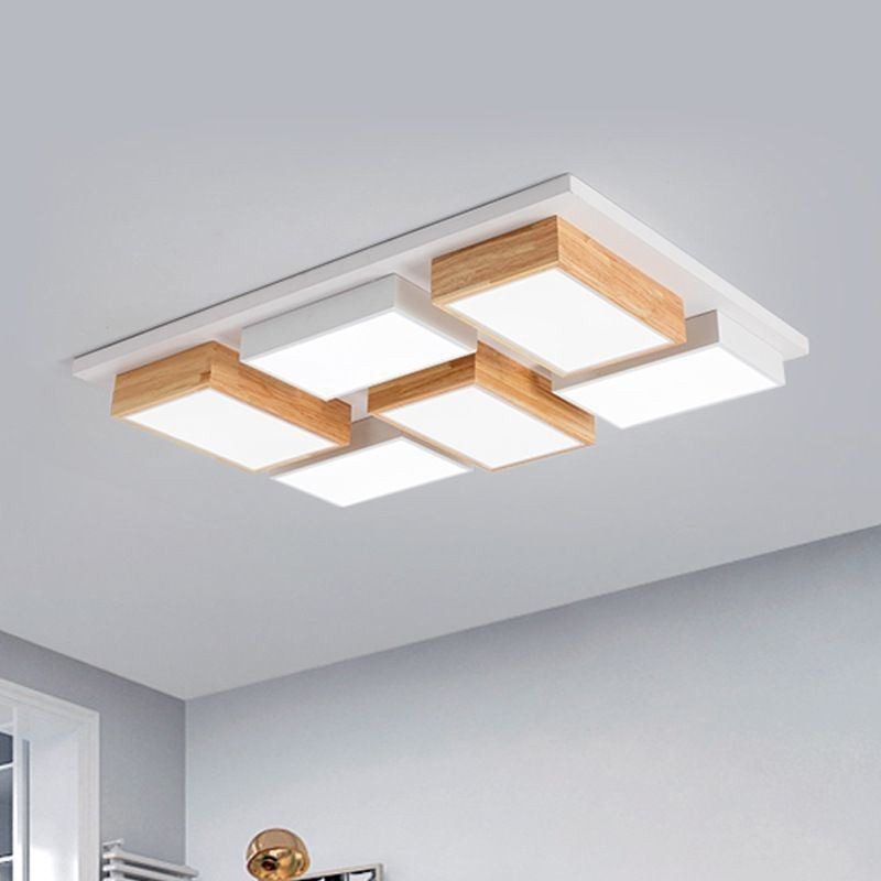 Moderne Acryl Deckenleuchte Geometrische Holz Deckenleuchte