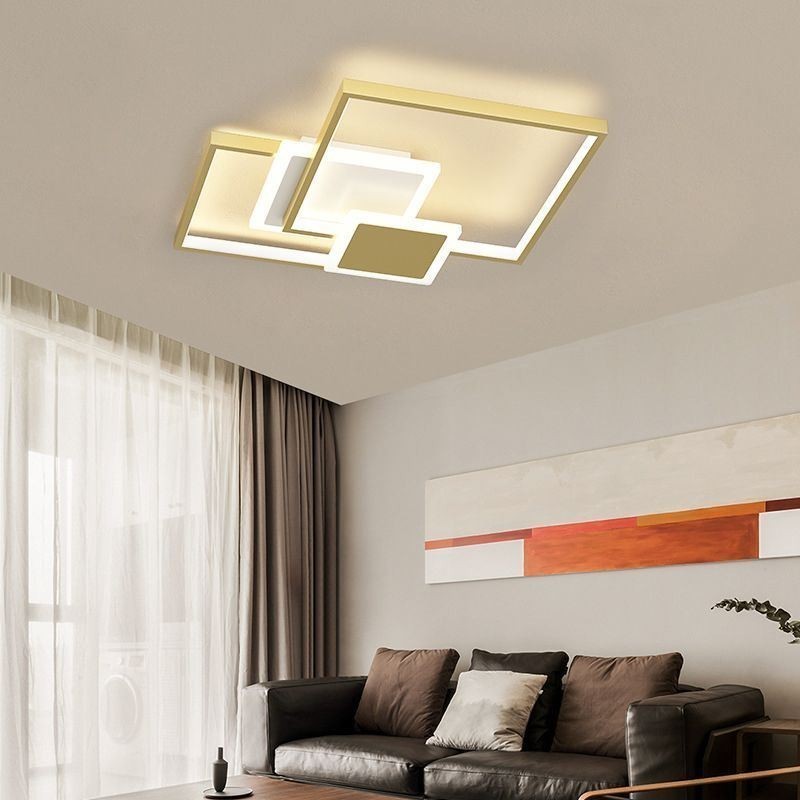 Moderne goldene Unterputz-Deckenleuchte mit geometrischer Leuchte, 2-lagig