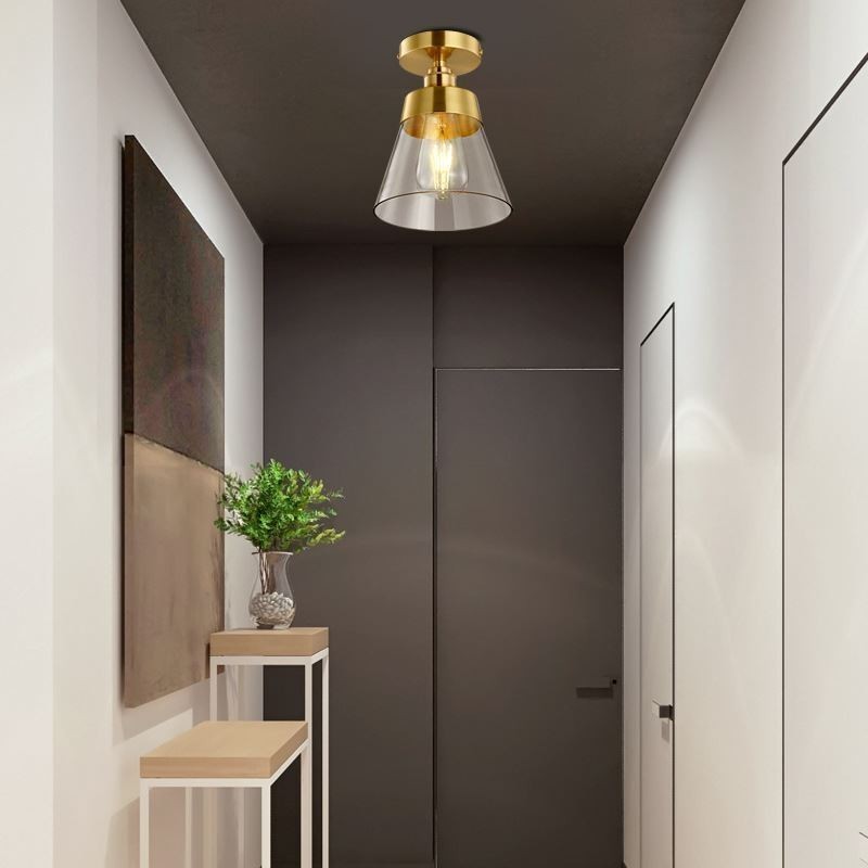 Moderne Deckenleuchte aus Glas, 1 Licht, Messing-Finish