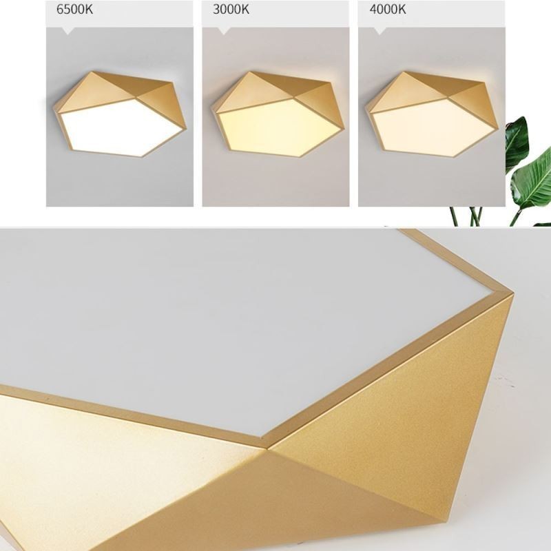 Goldfarbene, geometrische Deckenleuchte aus Acryl