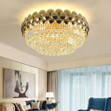 Kristall Flush Mount Runde Galvanisierte Gold Luxus Dekorative Deckenleuchte 80cm Kristall Flush Mount Runde Galvanisierte Gold Luxus Dekorative Deckenleuchte 80cm
