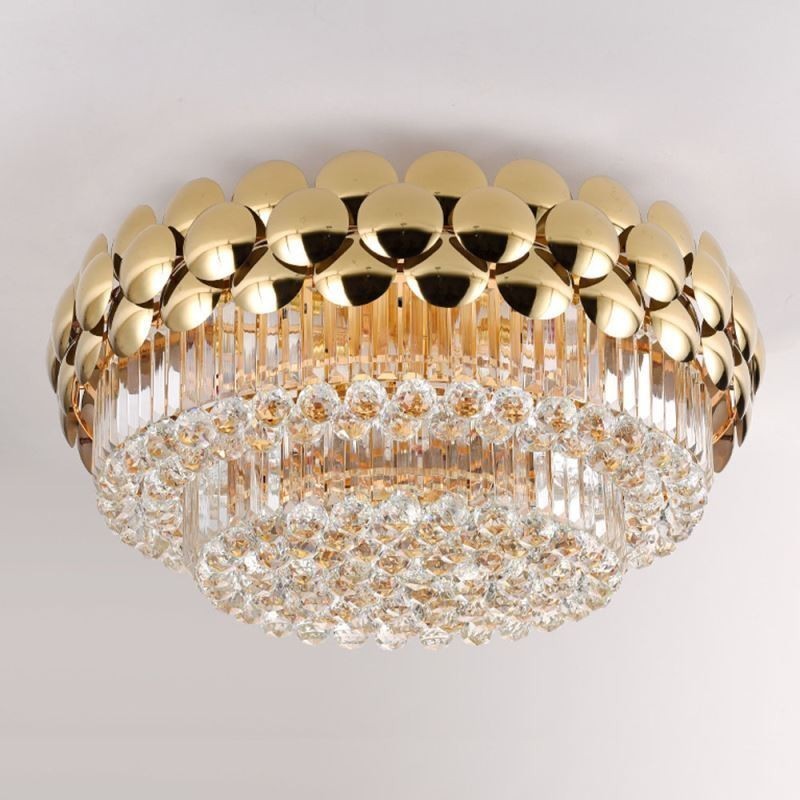 Kristall Flush Mount Runde Galvanisierte Gold Luxus Dekorative Deckenleuchte 80cm