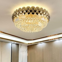 Kristall Flush Mount Runde Galvanisierte Gold Luxus Dekorative Deckenleuchte 80cm