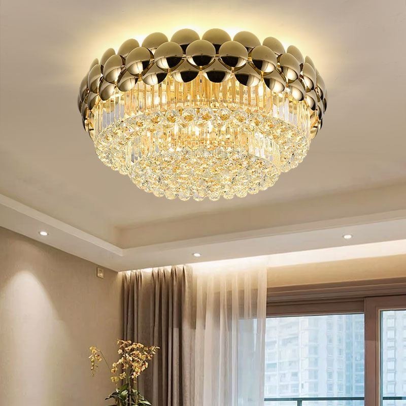 Kristall Flush Mount Runde Galvanisierte Gold Luxus Dekorative Deckenleuchte 80cm