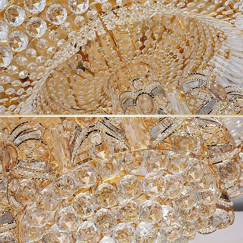 Moderne Deckenleuchte aus goldenem Kristall, runde Deckenleuchte