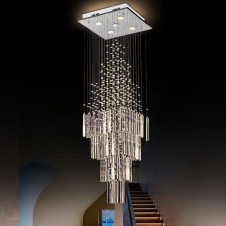 Moderne Quadratische Kristall Kronleuchter Zeitgenössische Elegante Decke Leuchte Duplex Treppe Moderne Quadratische Kristall Kronleuchter Zeitgenössische Elegante Decke Leuchte Duplex Treppe
