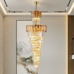 Konische Kristall-Pendelleuchte, luxuriöse, dekorative Duplex-Deckenleuchte