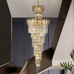 Kristall-Pendelleuchte, Duplex, konisch, dekorative Deckenleuchte, 70 cm